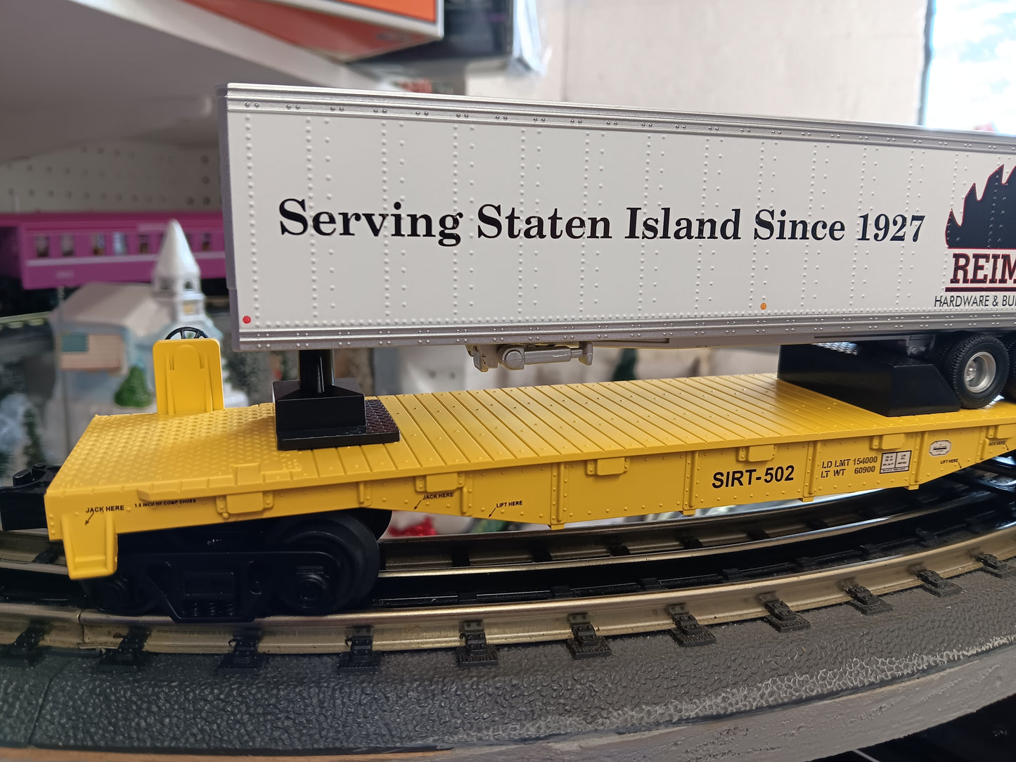 E-Z Catch Custom MTH # 30-76988 SIRT O Gauge Flat Car # 502 w/ REIMANS HARDWARE Trailer