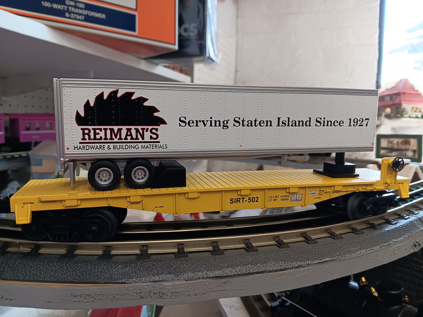 E-Z Catch Custom MTH # 30-76988 SIRT O Gauge Flat Car # 502 w/ REIMANS HARDWARE Trailer
