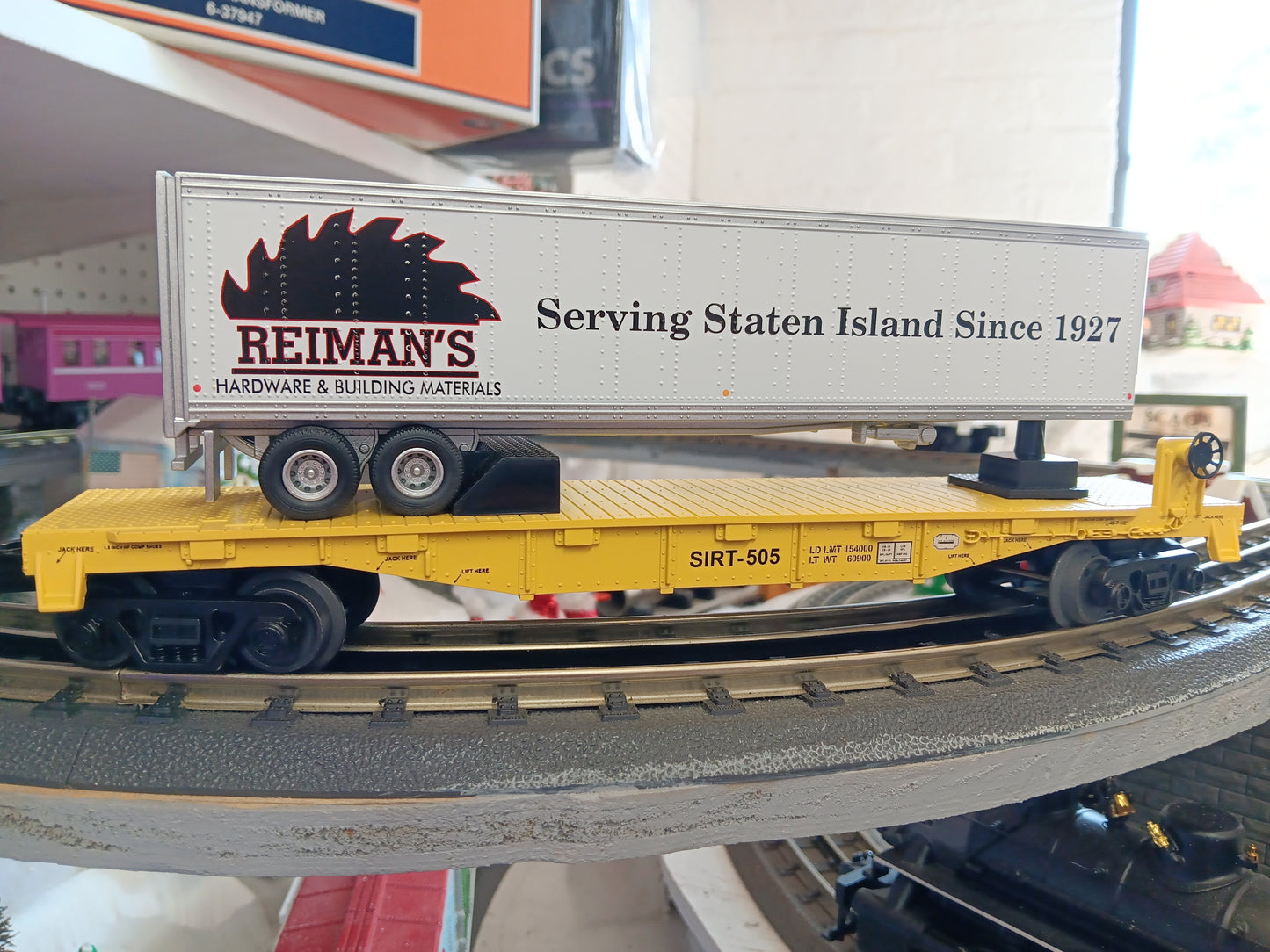 E-Z Catch Custom MTH # 30-78601 SIRT O Gauge Flat Car # 505 w/ REIMANS HARDWARE Trailer