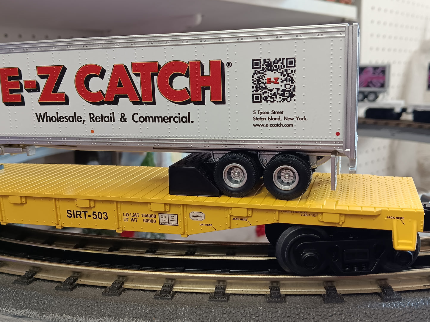 E-Z Catch Custom MTH # 30-76985 SIRT O Gauge Flat Car # 503 w/ E-Z CATCH Trailer