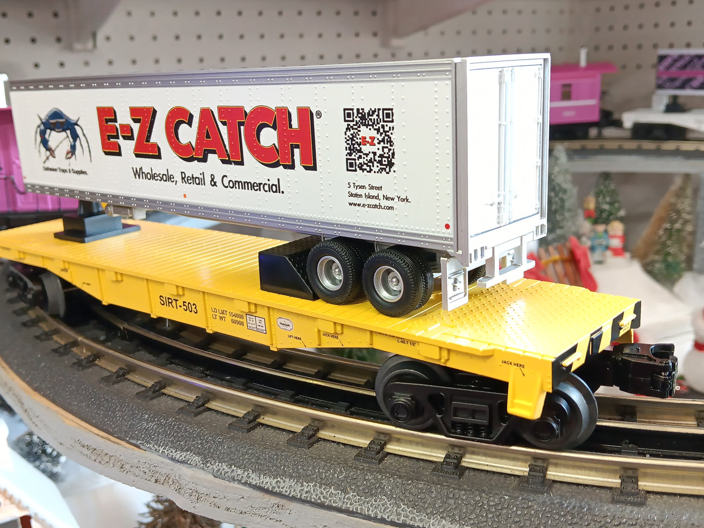 E-Z Catch Custom MTH # 30-76985 SIRT O Gauge Flat Car # 503 w/ E-Z CATCH Trailer