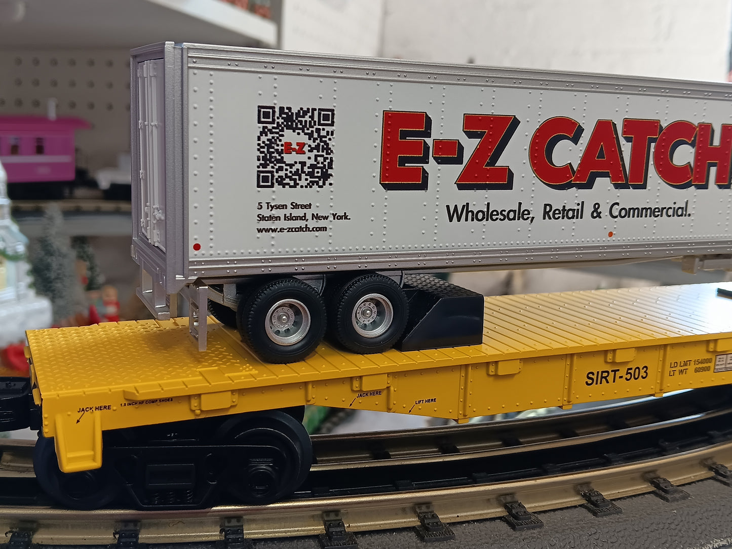 E-Z Catch Custom MTH # 30-76985 SIRT O Gauge Flat Car # 503 w/ E-Z CATCH Trailer