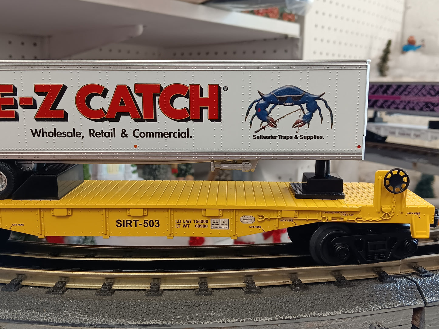 E-Z Catch Custom MTH # 30-76985 SIRT O Gauge Flat Car # 503 w/ E-Z CATCH Trailer