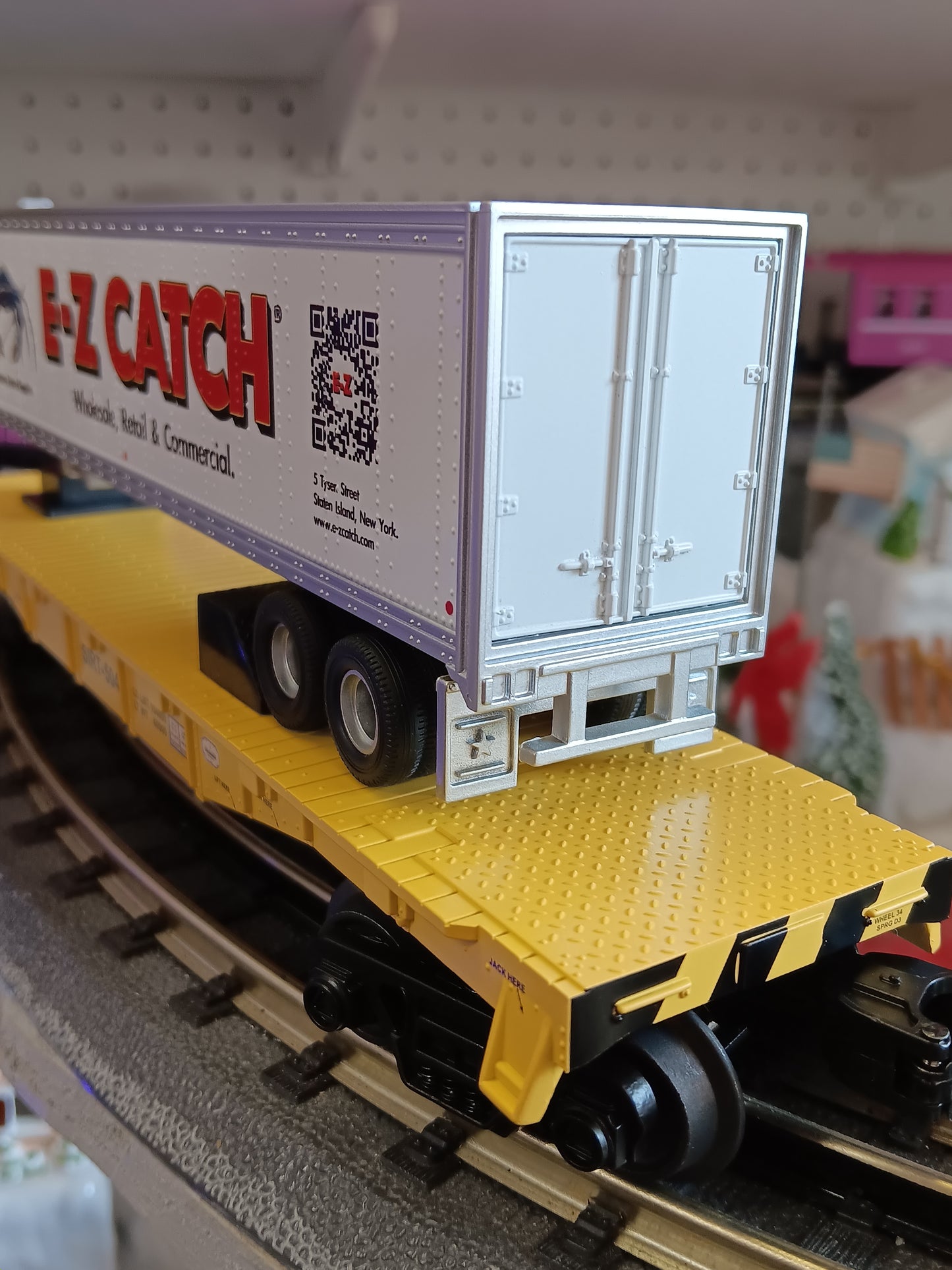 E-Z Catch Custom MTH # 30-76986 SIRT O Gauge Flat Car # 504 w/ E-Z CATCH Trailer