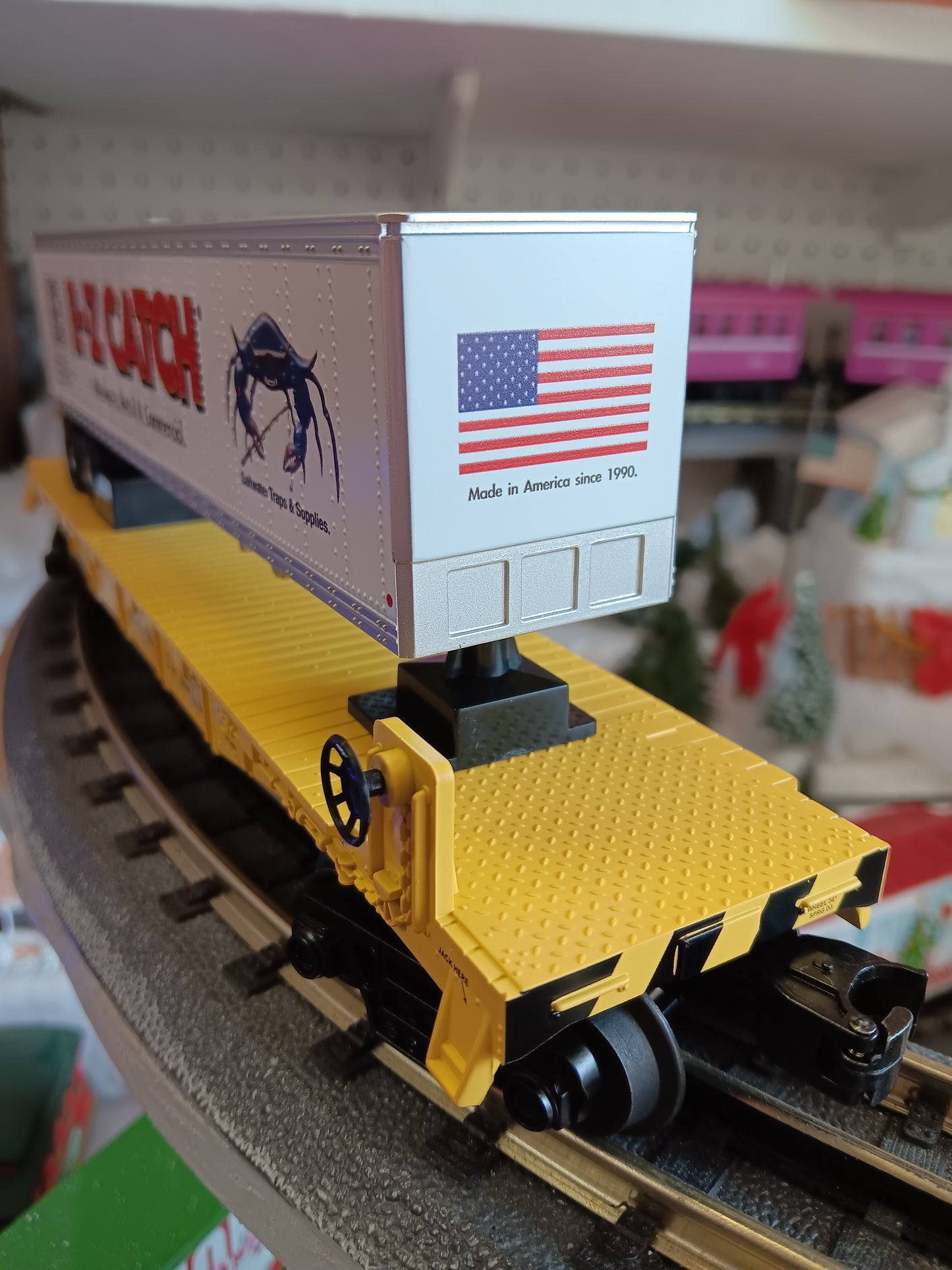 E-Z Catch Custom MTH # 30-76986 SIRT O Gauge Flat Car # 504 w/ E-Z CATCH Trailer