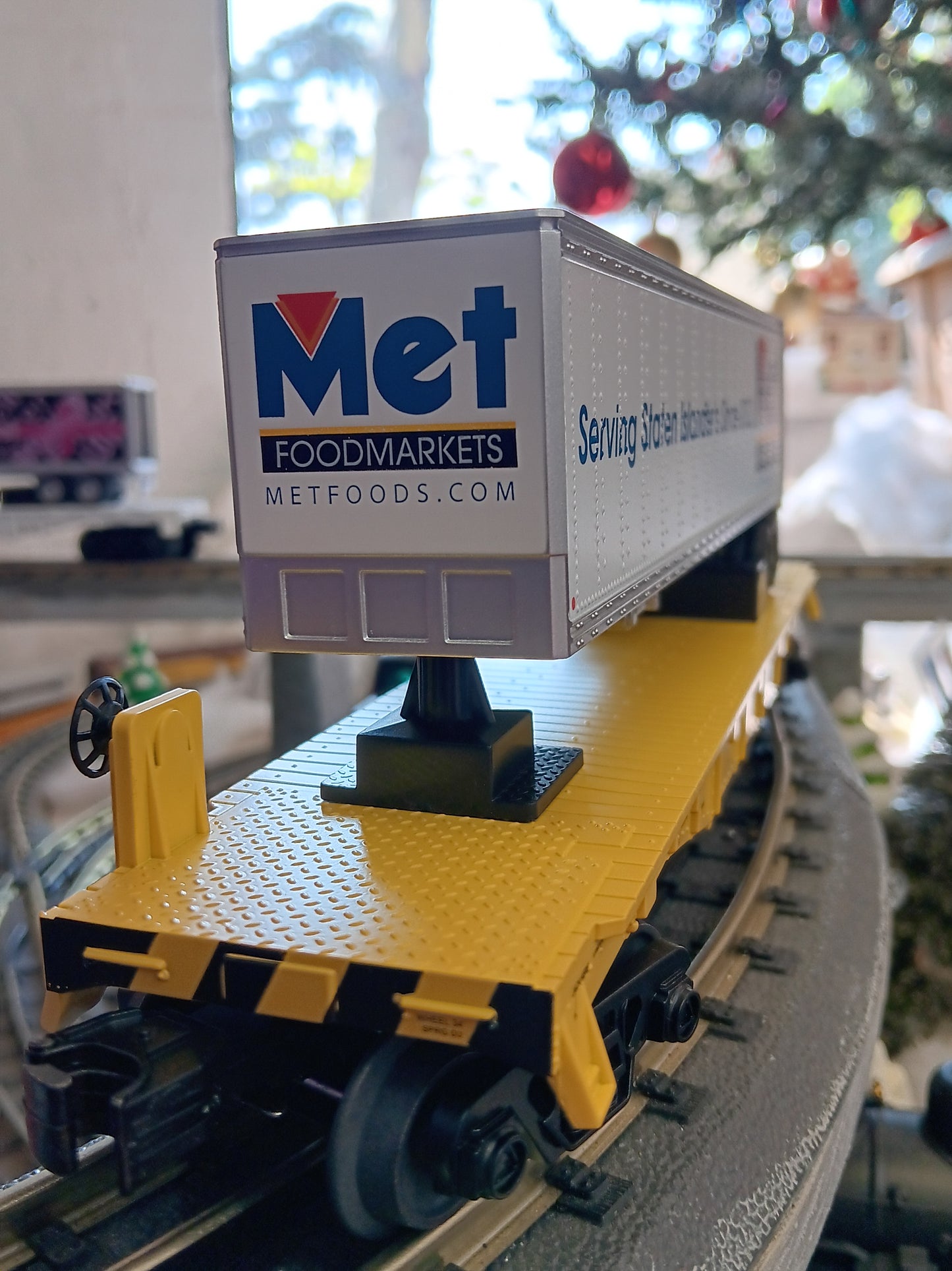 E-Z Catch Custom MTH # 30-76987 SIRT O Gauge Flat Car # 501 w/ MET FOODS Trailer