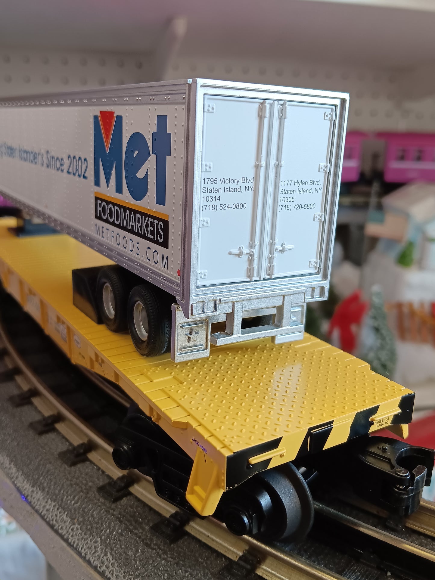 E-Z Catch Custom MTH # 30-76987 SIRT O Gauge Flat Car # 501 w/ MET FOODS Trailer