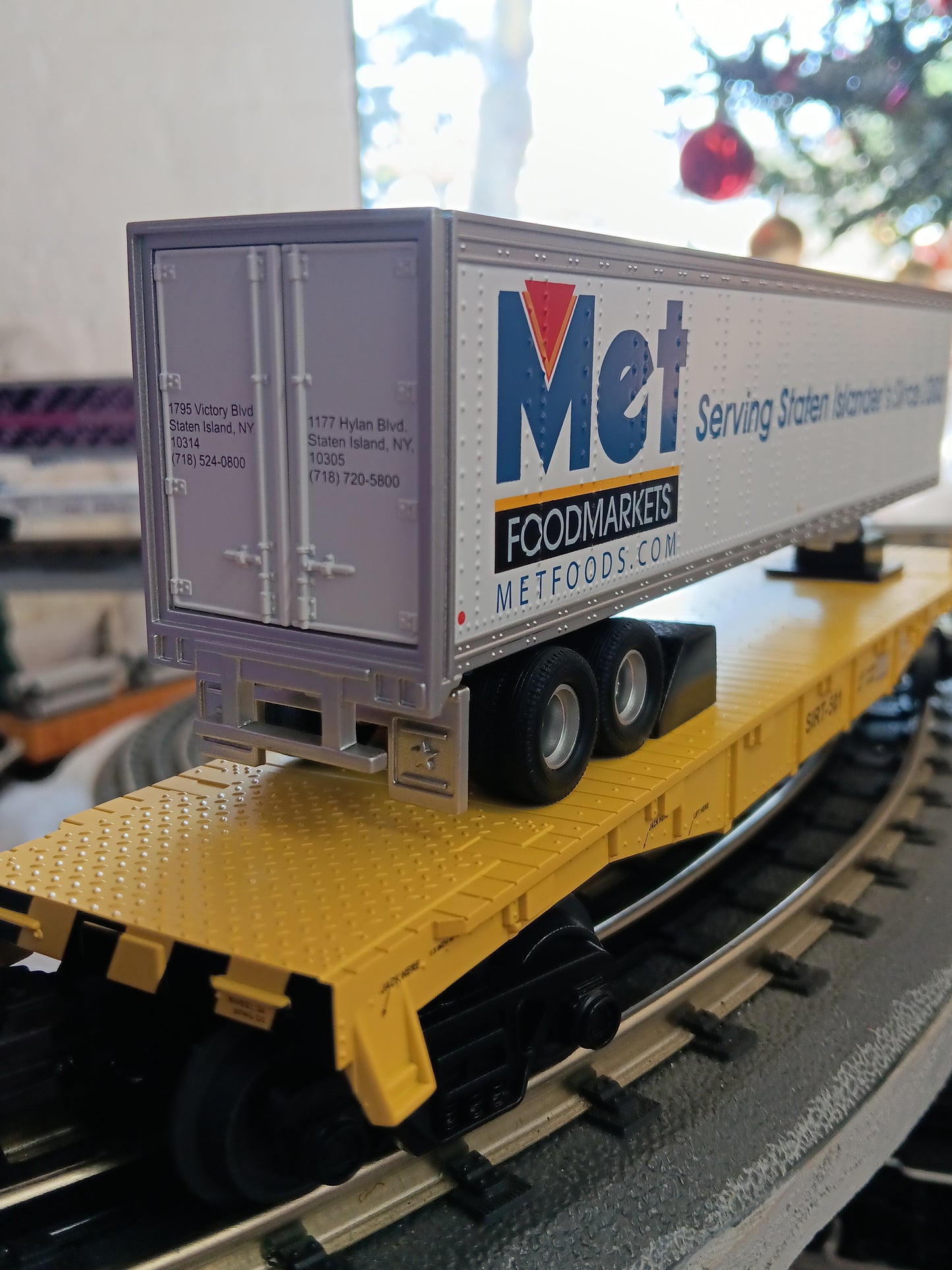 E-Z Catch Custom MTH # 30-76987 SIRT O Gauge Flat Car # 501 w/ MET FOODS Trailer