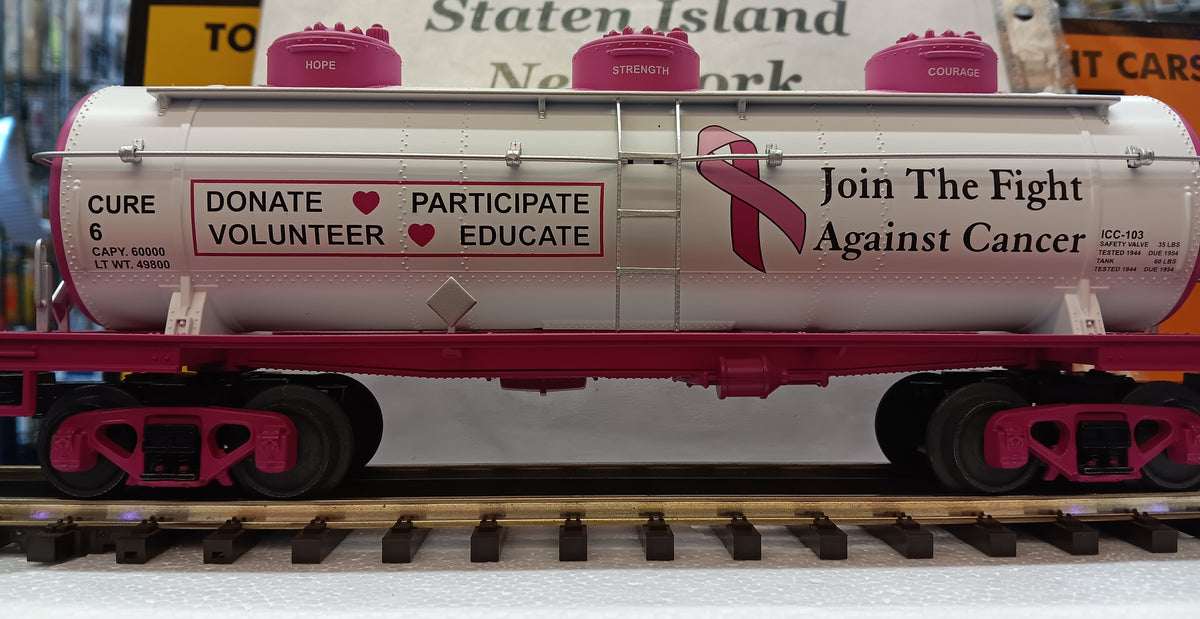 E-Z Catch Custom MTH RailKing # 30-73671 Cancer Awareness 3-Dome Tank Car Rd # Cure 6