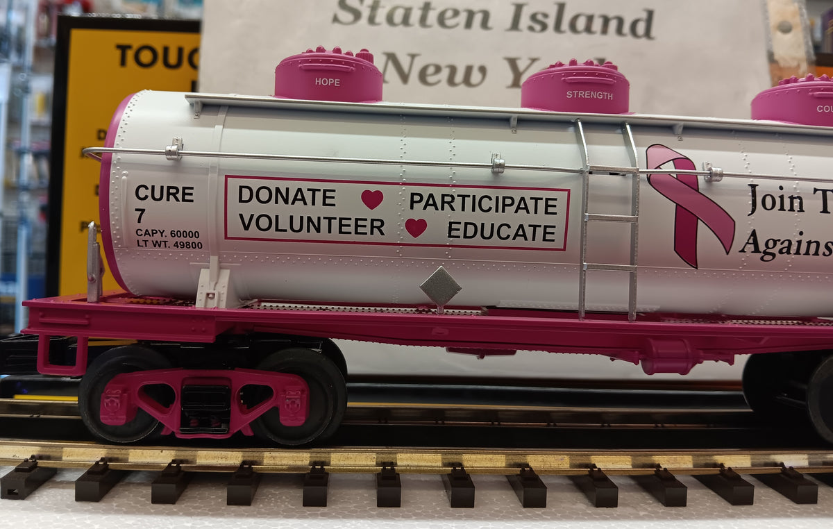 E-Z Catch Custom MTH RailKing # 30-73672 Cancer Awareness 3-Dome Tank Car Rd # Cure 7