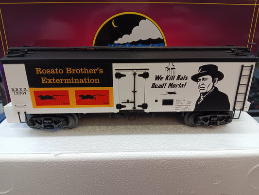 MTH Premier # 20-94806 O Scale Rosato Brothers Exterminators 36’ Woodsided Reefer Car