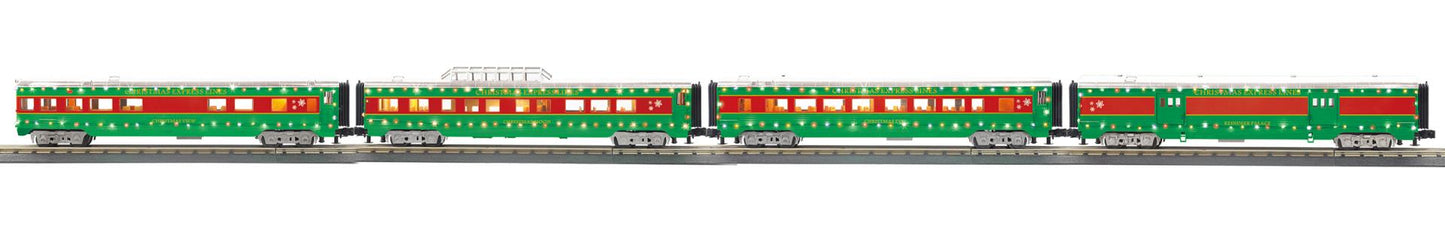 MTH RailKing O Gauge # 30-68286 Christmas 4-Car 60’ Streamlined Passenger Set w/LED Lights