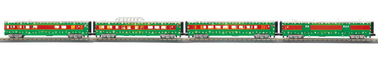MTH RailKing O Gauge # 30-68286 Christmas 4-Car 60’ Streamlined Passenger Set w/LED Lights