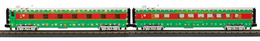 MTH O Gauge RailKing Christmas 2-Car 60’ Streamlined Sleeper/Diner w/LED Lights # 30-68287