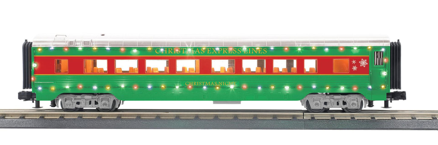 MTH O Gauge RailKing Christmas 60’ Streamlined Coach Car w/LED Lights # 30-68288
