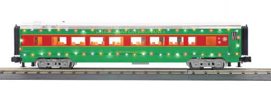 MTH O Gauge RailKing Christmas 60’ Streamlined Coach Car w/LED Lights # 30-68288