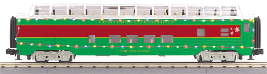 MTH RailKing O Gauge # 30-68289 Christmas 60’ Streamlined Full-Length Vista Dome Car w/LED Lights