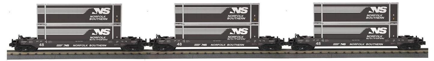 MTH RailKing # 30-70129 Norfolk Southern O Gauge 3-Car Husky Stack Set