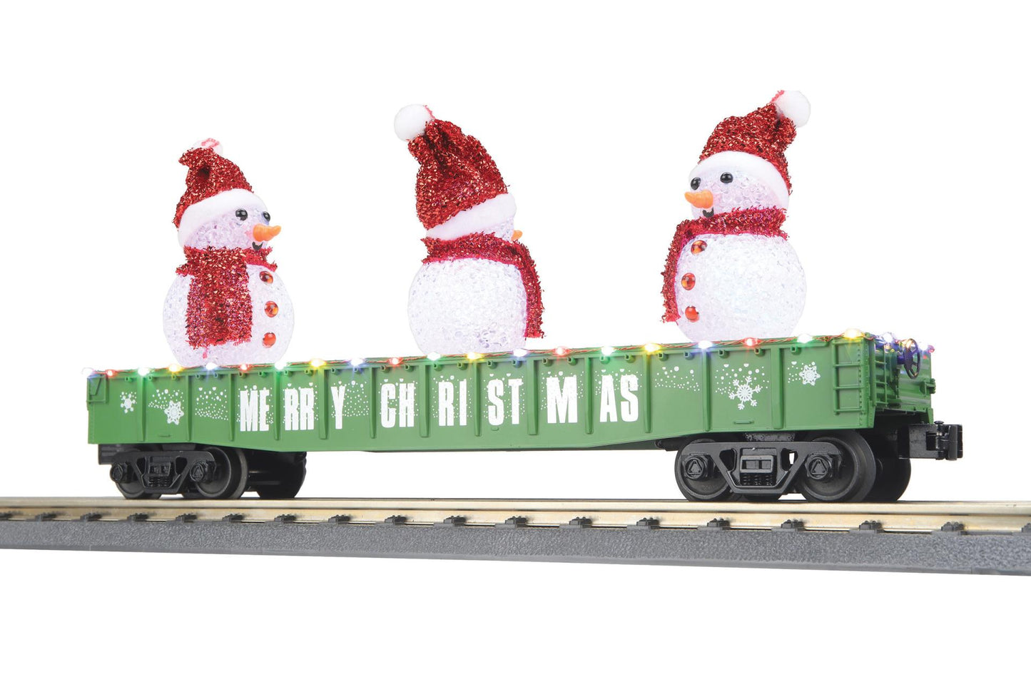 MTH RailKing # 30-72263 O Gauge Christmas (Green) Gondola Car w/LED Christmas Lights & Lighted Snowmen