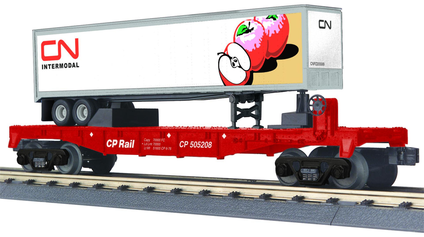 * Pre-Order * ETA September 2026 MTH O Gauge RailKing # 30-76959 Canadian Pacific Flat Car w/40’ Trailer