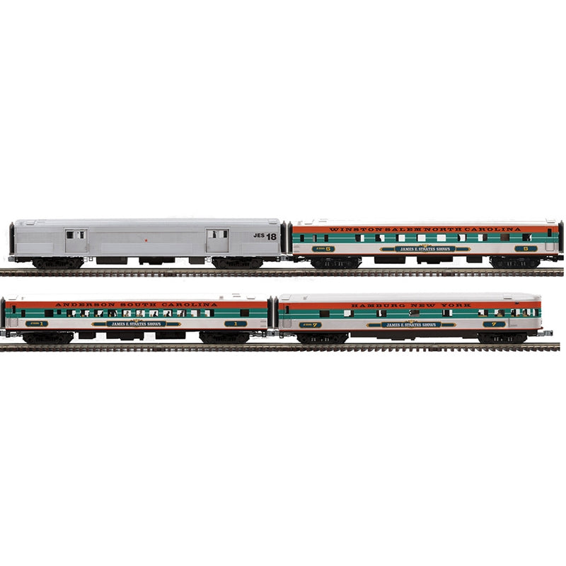 Atlas O # 3001963 PREMIER 70' STREAMLINE PASSENGER JAMES E. STRATES SHOWS 4 CAR SET ( 3RL )
