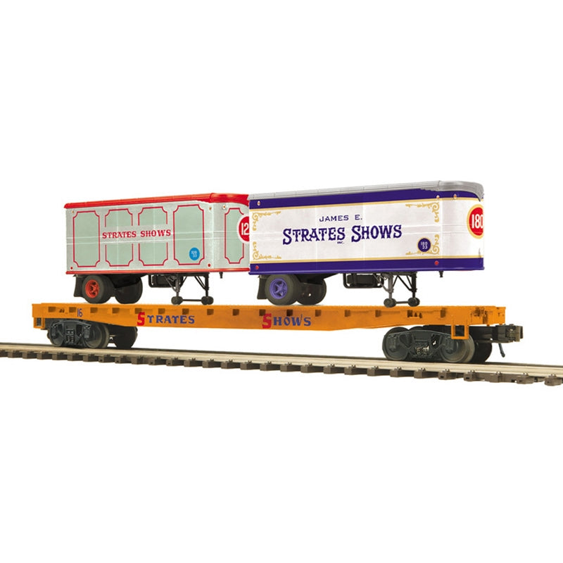 Atlas O # 3002597, 3002598, & 3002899 * 3 Car Set * 3RL PREMIER FLAT CAR W/TWO 20' TRAILERS STRATES SHOWS #16, #26, and #66
