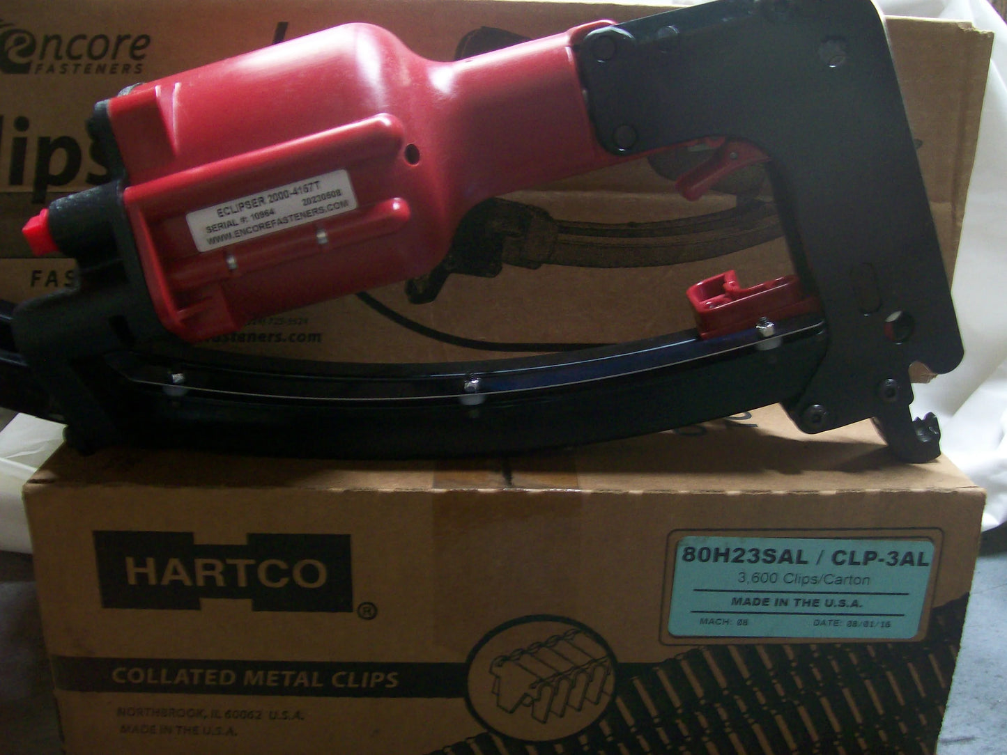 Encore Hartco Eclipser ( Red Version ) 2000-4157T Clinch Clip Tool w/ Box of CLP-3AL Clips ( 3600pcs )