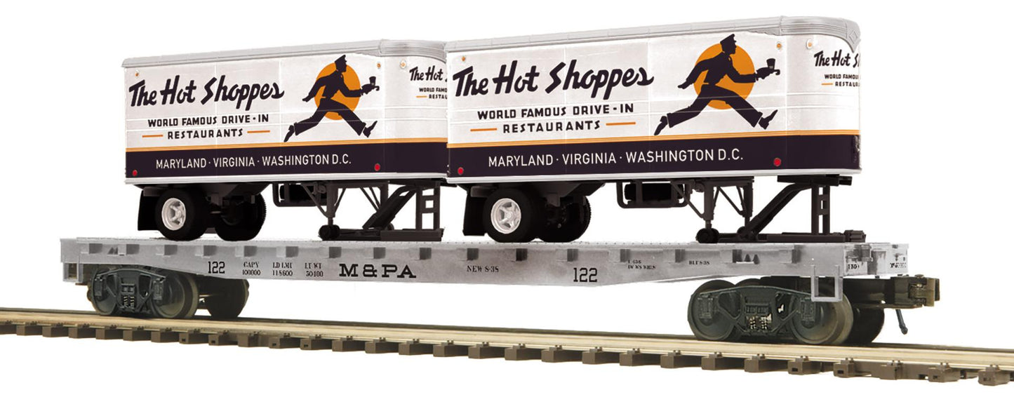 *PRE-ORDER* MTH O Scale Premier # 20-95906 Maryland & Pennsylvania Flat Car w/ Two Pup Trailers Choose Car # 122 or 126