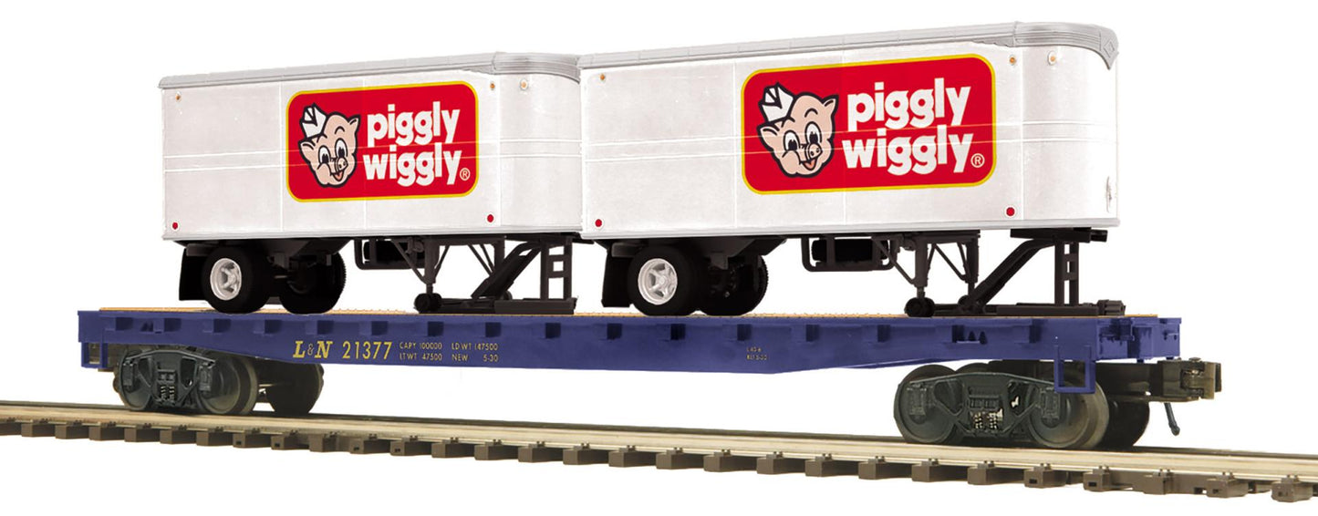 *PRE-ORDER* MTH O Scale Premier # 20-95907 Louisville & Nashville Flat Car w/ Two Pup Trailers Choose Car # 21377 or 21381
