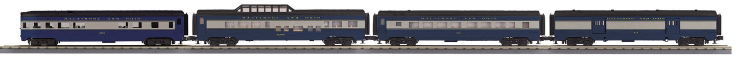 *PRE-ORDER* MTH RailKing # 30-68333 Baltimore & Ohio  4-Car 60’ Streamlined O Gauge Passenger Set - ETA 2027