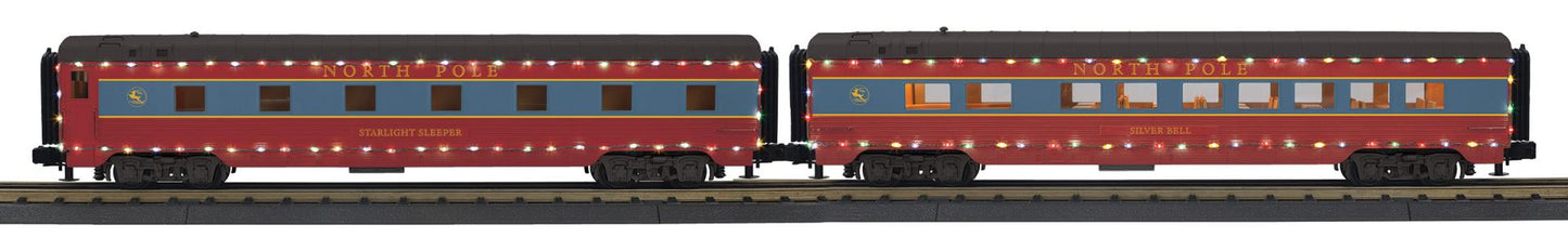 *PRE-ORDER* MTH RailKing # 30-68311  O Gauge North Pole 2-Car 60’ Streamlined Sleeper/Diner w/LED Lights