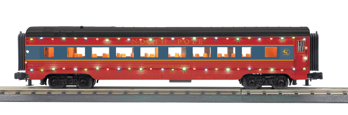 *PRE-ORDER* MTH RailKing # 30-68312  O Gauge North Pole 60’ Streamlined Coach Car w/LED Lights