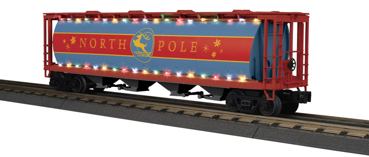 *PRE-ORDER* MTH RailKing # 30-75793 O Gauge North Pole 4-Bay Cylindrical Hopper Car with LEDs Car # 2026
