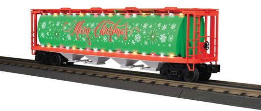 *PRE-ORDER* MTH RailKing # 30-75792 O Gauge Christmas 4-Bay Cylindrical Hopper Car with LEDs Car # 2026 (ETA Nov 2026)