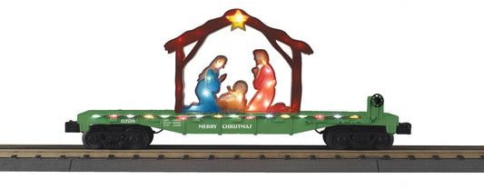 *PRE-ORDER* MTH RailKing # 30-76995 O Gauge Christmas Flat Car w/Lighted Nativity Scene Car # 2026 (ETA Nov 2026)