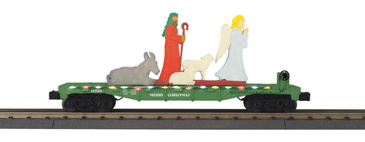 *PRE-ORDER* MTH RailKing # 30-76996 O Gauge Christmas Flat Car w/Lighted Shepherd Scene Car # 122526 (ETA Nov 2026)