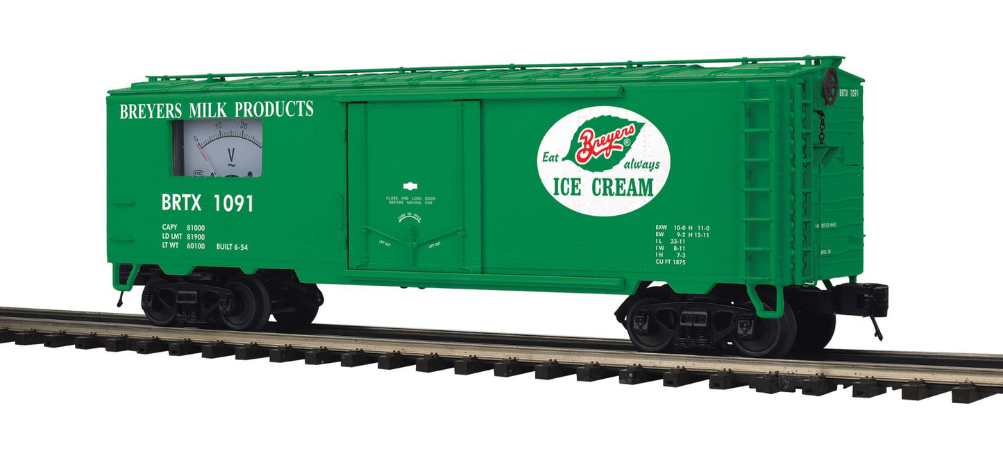 *PRE-ORDER* MTH Premier # 20-94882 Breyers Ice Cream O Scale 40’ Steel Sided Power Meter Car Rd # 1091 - ETA 2027
