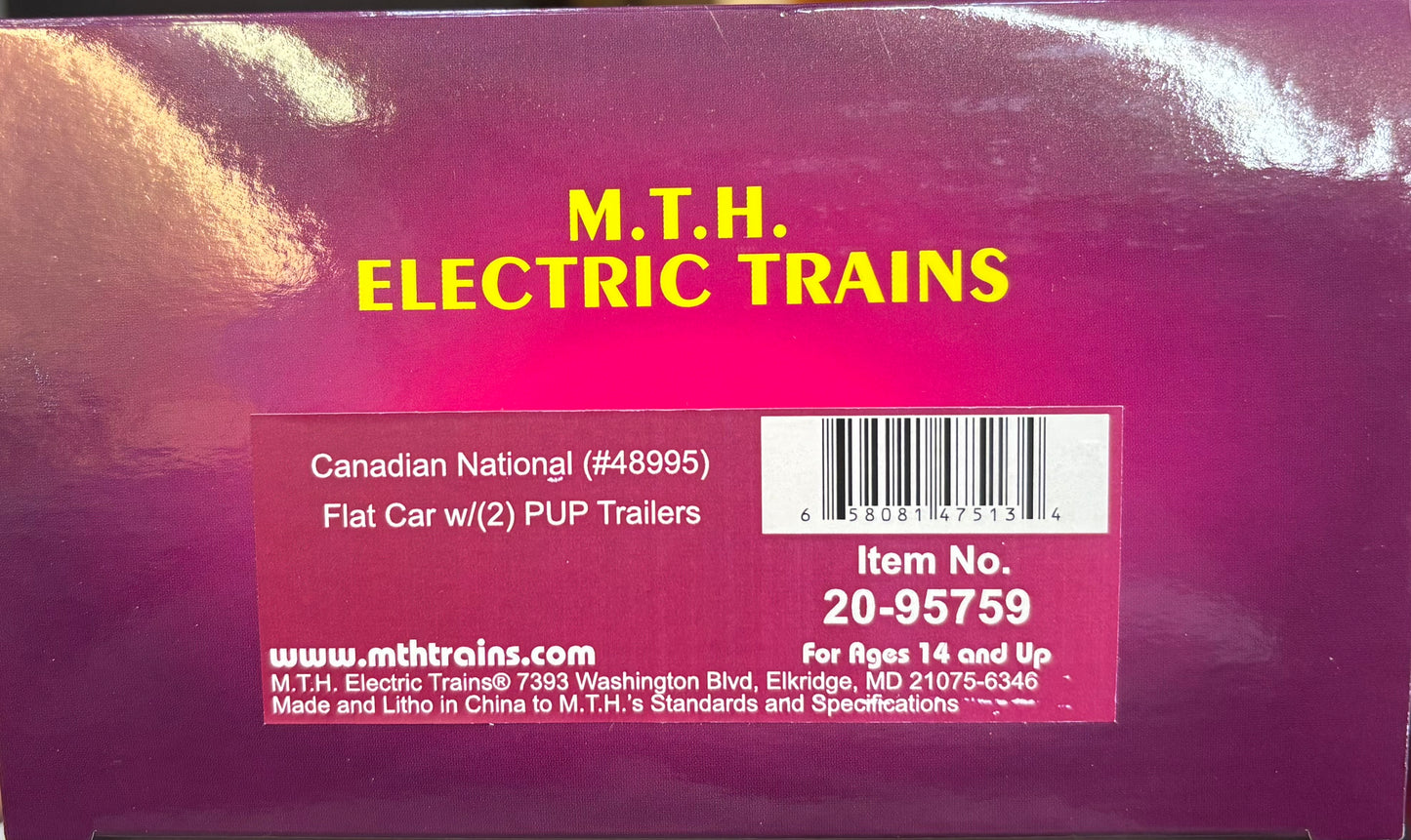 E-Z Catch Custom MTH Premier  Canadian National Flat with Moosehead Beer Pup Trailers Rd # 48995