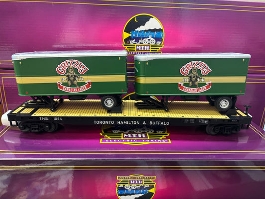 MTH Premier E-Z Catch Custom # 20-95761 Toranto Hamilton & Buffalo Flatcar with Grizzly Beer Pup Trailers # 20-95761 Rd # 1844