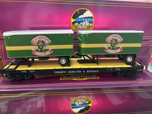 E-Z Catch Custom MTH # 20-95762 Toranto Hamilton & Buffalo Flatcar w/ Grizzly Beer Pup # 1899