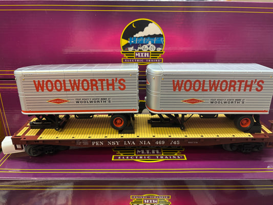 ( SOLD OUT ) MTH Premier # 20-95764 Woolworth's Pup Trailers on Pennsylvania Flat Car # 469745