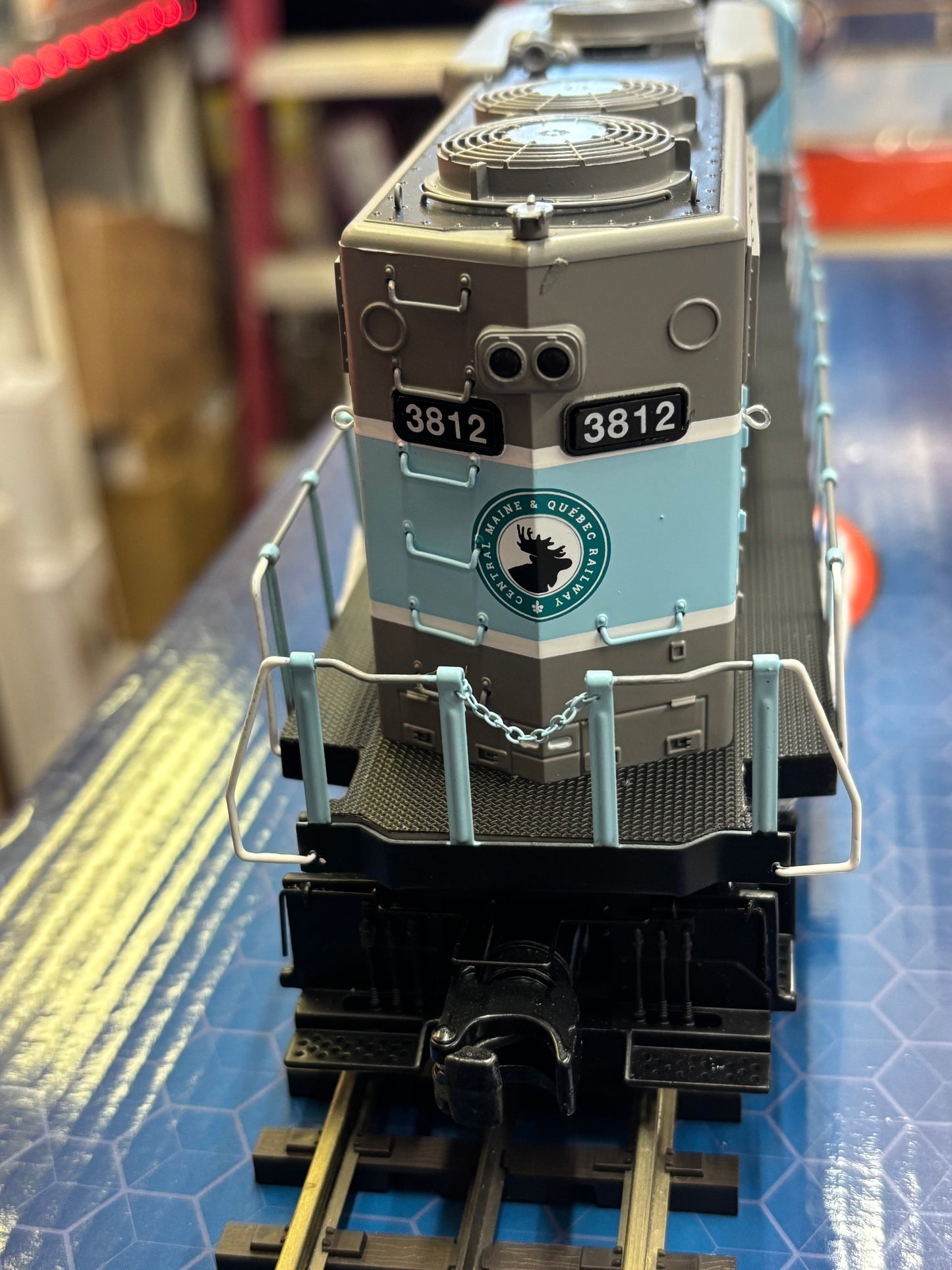 Now IN STOCK, Limited Run ( E-Z Catch Custom Atlas O GP38-3 Central Maine & Quebec Cab # 3812 ( 3-Rail )