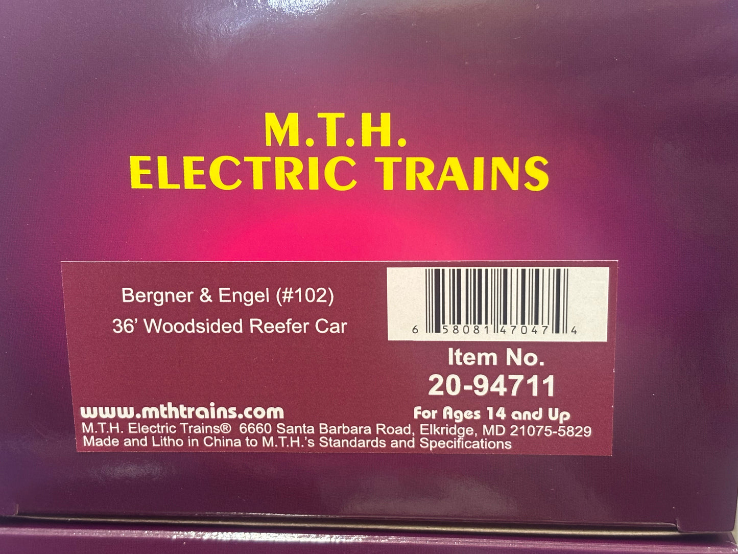 ( Sold out ) E-Z Catch Exclusive Custom Run MTH Premier O Scale # 20-94711 Bergner & Engel 36' Woodsided Reefer # 102