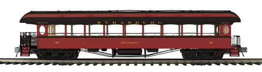 *Pre Order* (ETA Nov 2026) MTH O Scale Premier # 20-62198 Strasburg 64’ Open Air Woodsided Observation Car 68 Hello Dolly