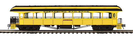 *Pre Order* (ETA Nov 2026) MTH O Scale Premier # 20-62190 Strasburg 64’ Open Air Woodsided Observation Car Hello Dolly