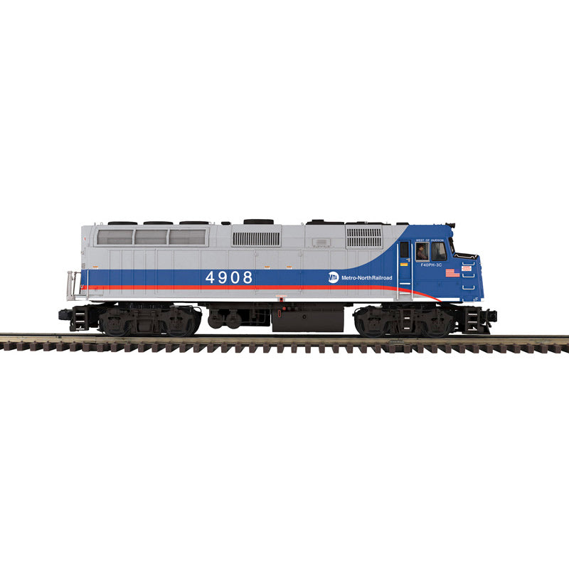 PRE-ORDER Atlas O Premier #30138756 F40PH LOCOMOTIVE Metro North (West of Hudson) #4908 (SILVER/BLACK/BLUE/RED) - 3RL