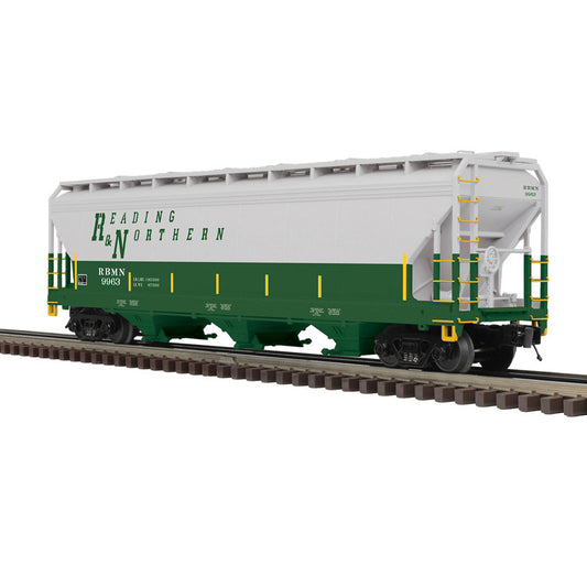 PRE-ORDER Atlas O Premier #3003098 3-BAY CENTERFLOW HOPPER CARS READING & NORTHERN Choose Rd # 9963 or 9966 (GREEN/GRAY/YELLOW) - 3RL