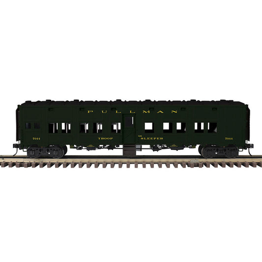 PRE-ORDER ATLAS MASTER O  #3007727 TROOP CAR PULLMAN TROOP SLEEPER Choose Rd # 7044, 7252, 7271, 8099 (GREEN/GOLD) - 3RL