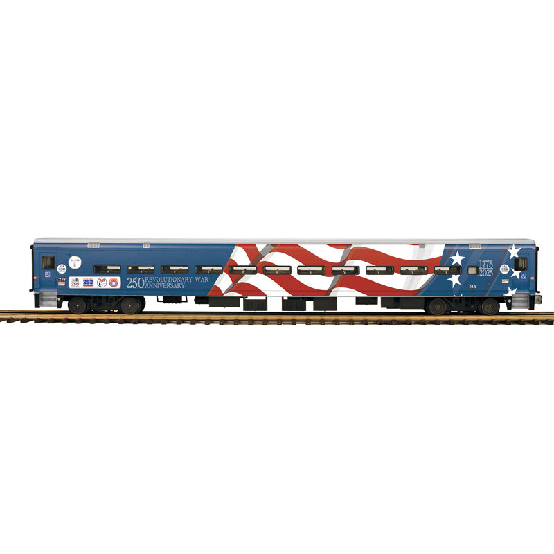 *PRE-ORDER* Atlas Master O COMET II  #3003128 PASSENGER COACH CAR MBTA/REVOLUTIONARY WAR 250TH WRAP 218 (YELLOW/PURPLE) - 3RL