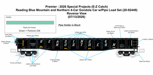 *PRE-ORDER* E-Z Catch Exclusive MTH Premier # 20-92449 Reading Blue Mountain & Northern 4-Car Gondola Car w/ Pipe Load Set - 3 Rail - ETA 2027